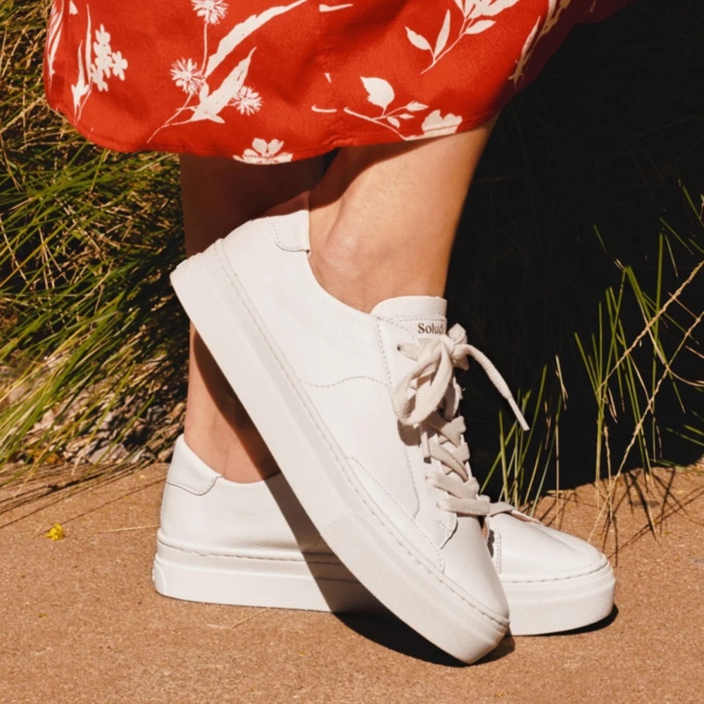 Soludos White Ibiza Platform Leather Sneakers